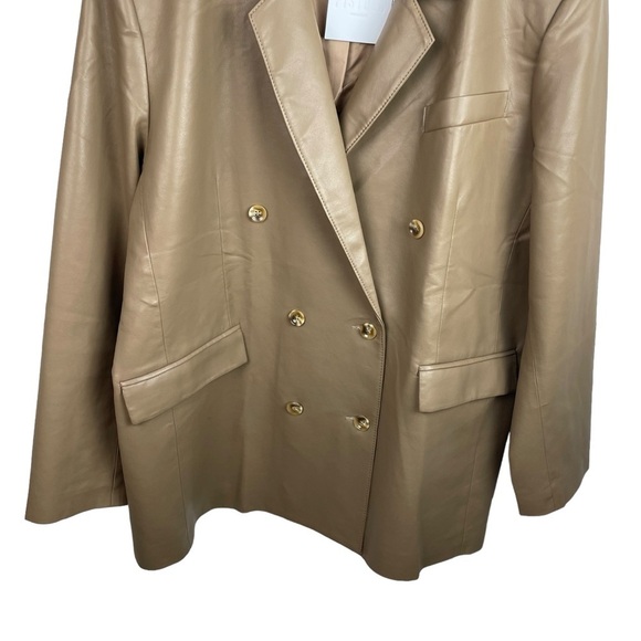 Pistola | Roman Tan Faux Leather Double Breasted Blazer New - Picture 3 of 11